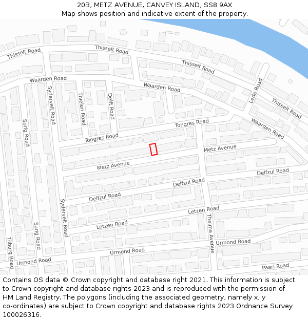 20B, METZ AVENUE, CANVEY ISLAND, SS8 9AX: Location map and indicative extent of plot