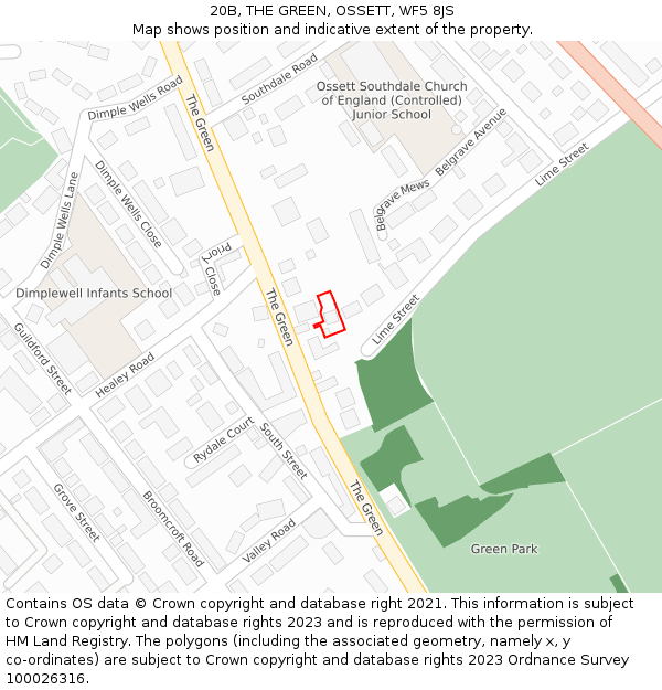 20B, THE GREEN, OSSETT, WF5 8JS: Location map and indicative extent of plot