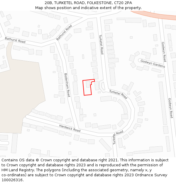 20B, TURKETEL ROAD, FOLKESTONE, CT20 2PA: Location map and indicative extent of plot