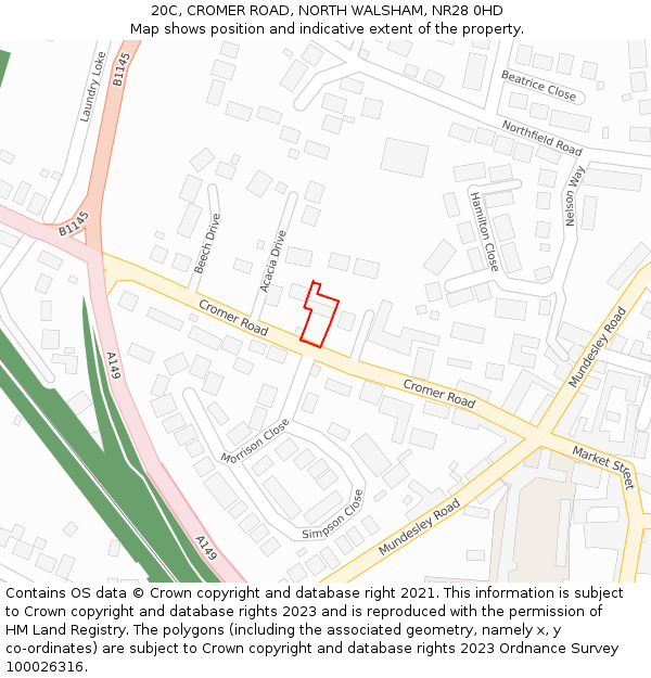 20C, CROMER ROAD, NORTH WALSHAM, NR28 0HD: Location map and indicative extent of plot