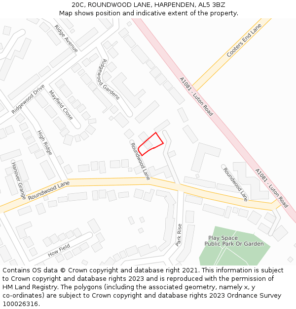 20C, ROUNDWOOD LANE, HARPENDEN, AL5 3BZ: Location map and indicative extent of plot