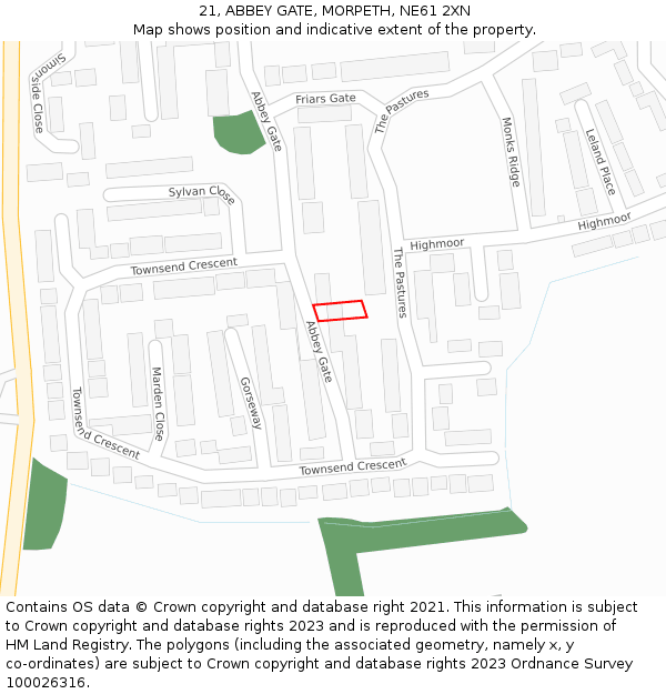 21, ABBEY GATE, MORPETH, NE61 2XN: Location map and indicative extent of plot