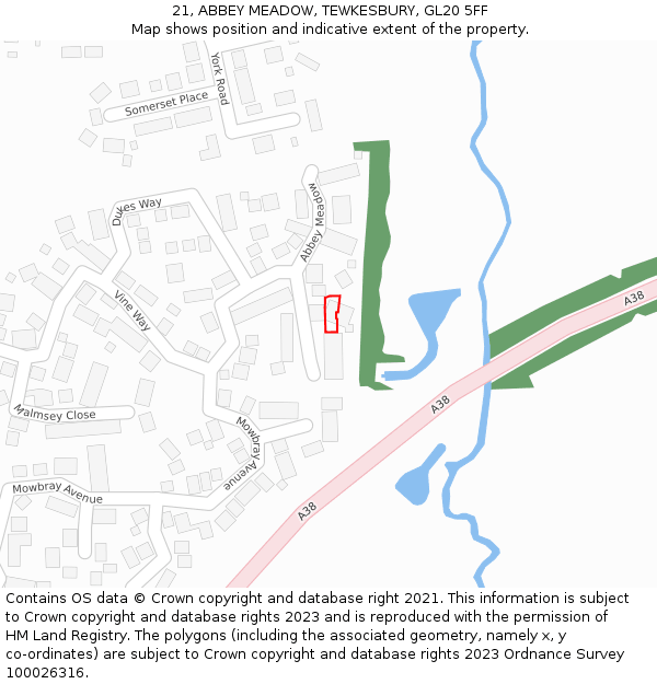 21, ABBEY MEADOW, TEWKESBURY, GL20 5FF: Location map and indicative extent of plot