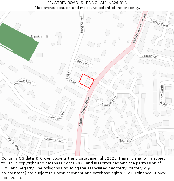 21, ABBEY ROAD, SHERINGHAM, NR26 8NN: Location map and indicative extent of plot