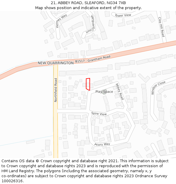 21, ABBEY ROAD, SLEAFORD, NG34 7XB: Location map and indicative extent of plot