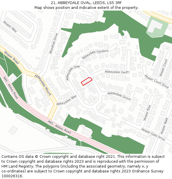 21, ABBEYDALE OVAL, LEEDS, LS5 3RF: Location map and indicative extent of plot