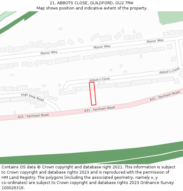 21, ABBOTS CLOSE, GUILDFORD, GU2 7RW: Location map and indicative extent of plot