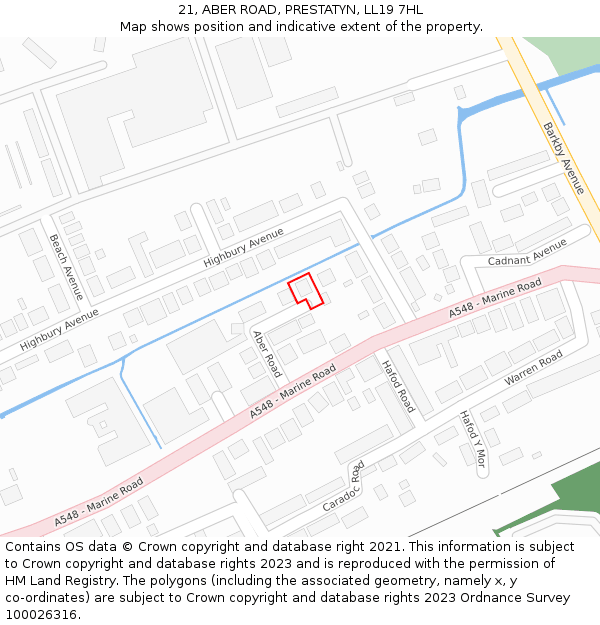 21, ABER ROAD, PRESTATYN, LL19 7HL: Location map and indicative extent of plot