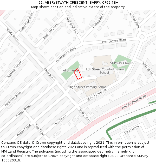 21, ABERYSTWYTH CRESCENT, BARRY, CF62 7EH: Location map and indicative extent of plot