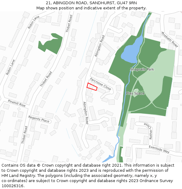 21, ABINGDON ROAD, SANDHURST, GU47 9RN: Location map and indicative extent of plot