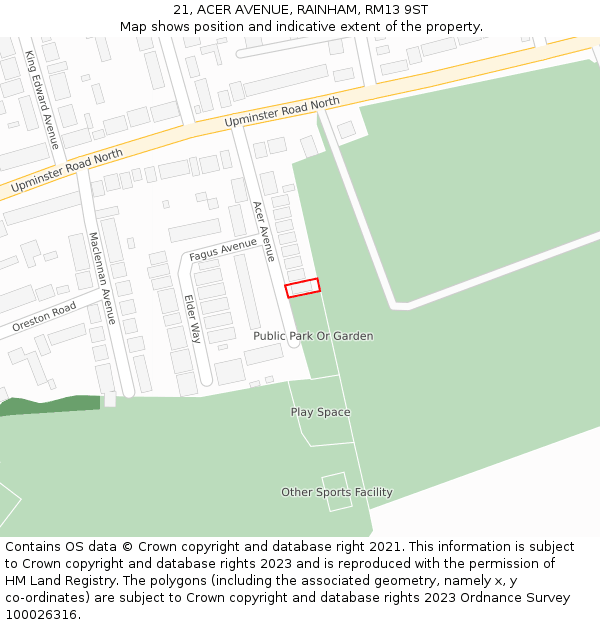 21, ACER AVENUE, RAINHAM, RM13 9ST: Location map and indicative extent of plot