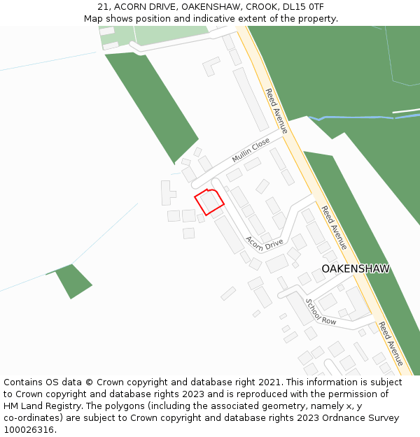 21, ACORN DRIVE, OAKENSHAW, CROOK, DL15 0TF: Location map and indicative extent of plot