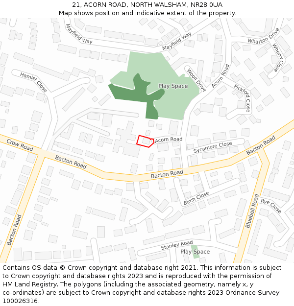 21, ACORN ROAD, NORTH WALSHAM, NR28 0UA: Location map and indicative extent of plot