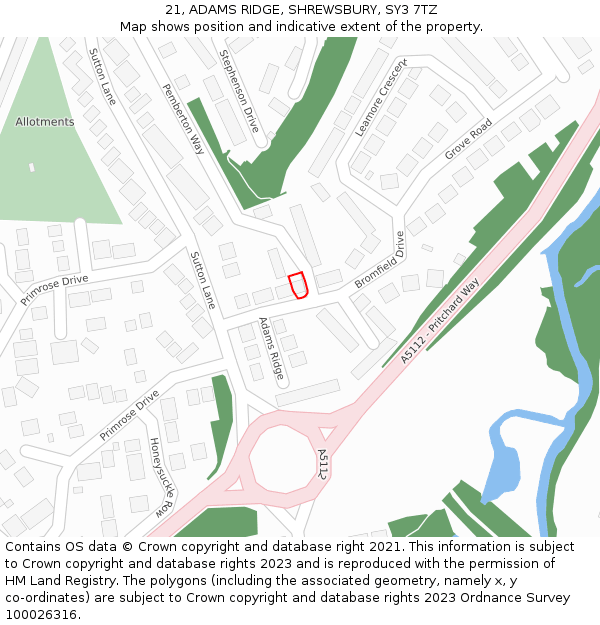 21, ADAMS RIDGE, SHREWSBURY, SY3 7TZ: Location map and indicative extent of plot