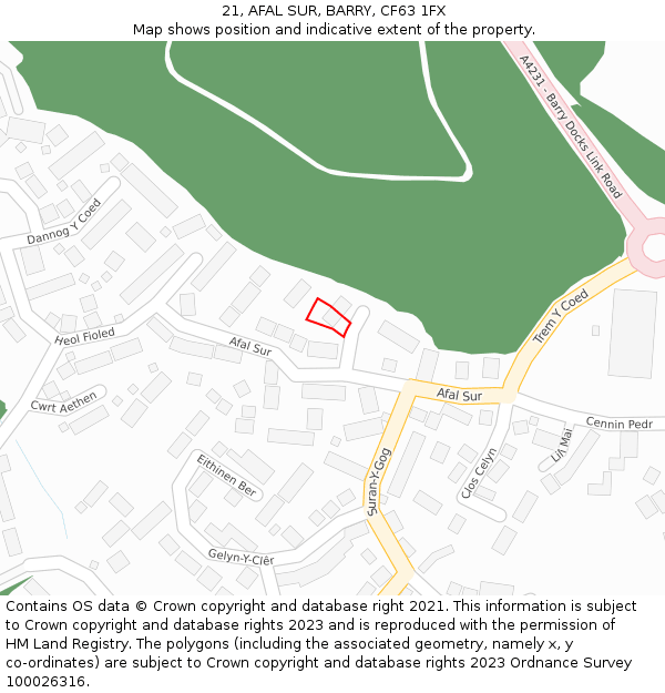 21, AFAL SUR, BARRY, CF63 1FX: Location map and indicative extent of plot