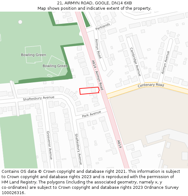 21, AIRMYN ROAD, GOOLE, DN14 6XB: Location map and indicative extent of plot