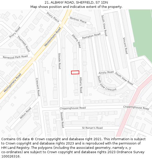 21, ALBANY ROAD, SHEFFIELD, S7 1DN: Location map and indicative extent of plot