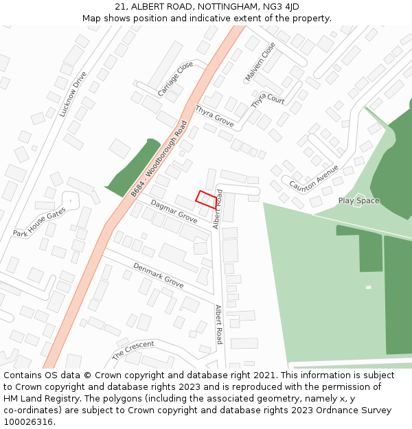21, ALBERT ROAD, NOTTINGHAM, NG3 4JD: Location map and indicative extent of plot
