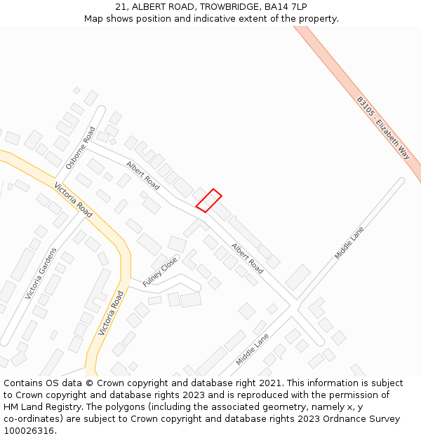 21, ALBERT ROAD, TROWBRIDGE, BA14 7LP: Location map and indicative extent of plot