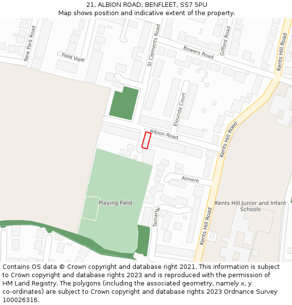 21, ALBION ROAD, BENFLEET, SS7 5PU: Location map and indicative extent of plot