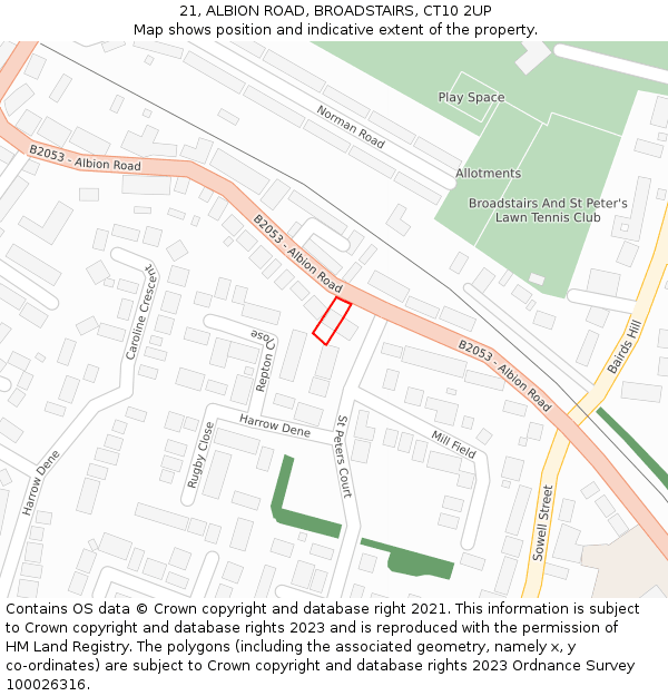 21, ALBION ROAD, BROADSTAIRS, CT10 2UP: Location map and indicative extent of plot