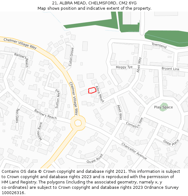 21, ALBRA MEAD, CHELMSFORD, CM2 6YG: Location map and indicative extent of plot