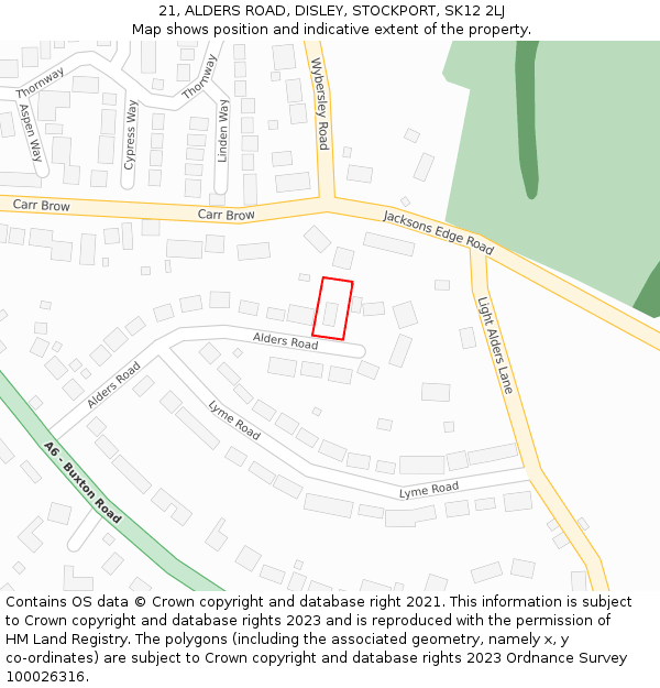21, ALDERS ROAD, DISLEY, STOCKPORT, SK12 2LJ: Location map and indicative extent of plot