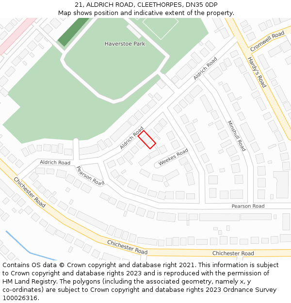 21, ALDRICH ROAD, CLEETHORPES, DN35 0DP: Location map and indicative extent of plot