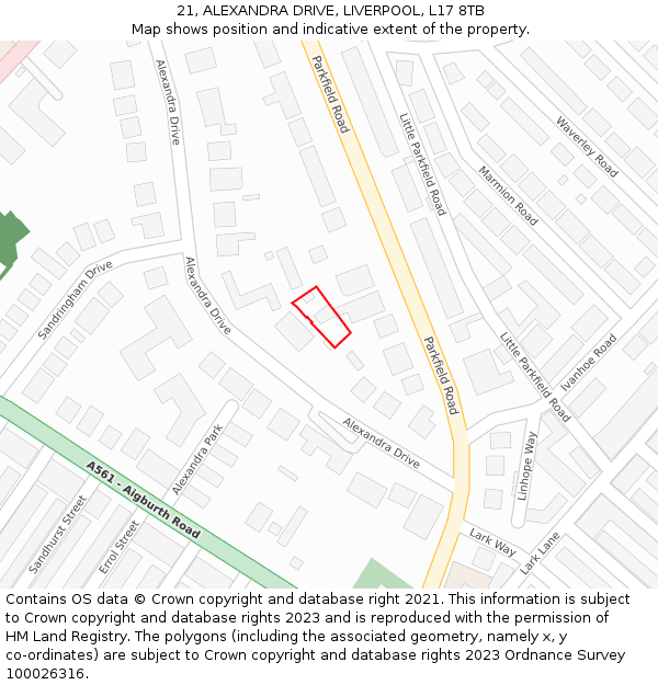 21, ALEXANDRA DRIVE, LIVERPOOL, L17 8TB: Location map and indicative extent of plot