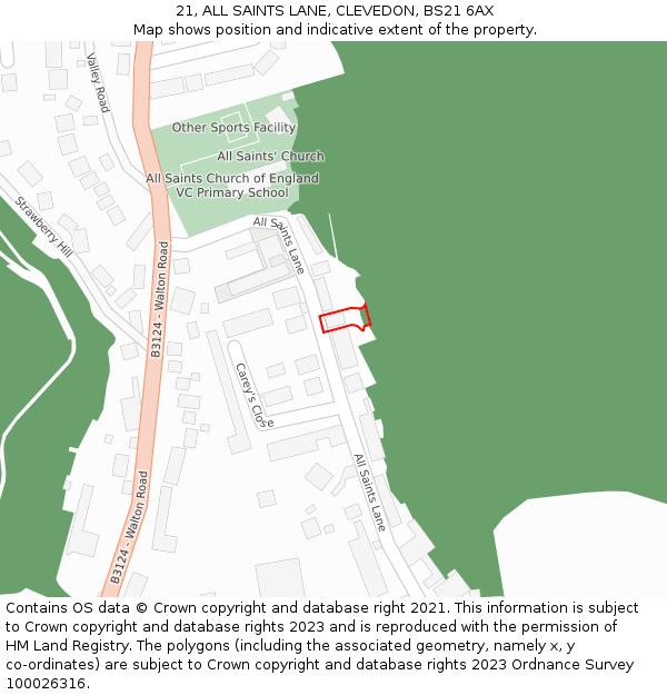 21, ALL SAINTS LANE, CLEVEDON, BS21 6AX: Location map and indicative extent of plot