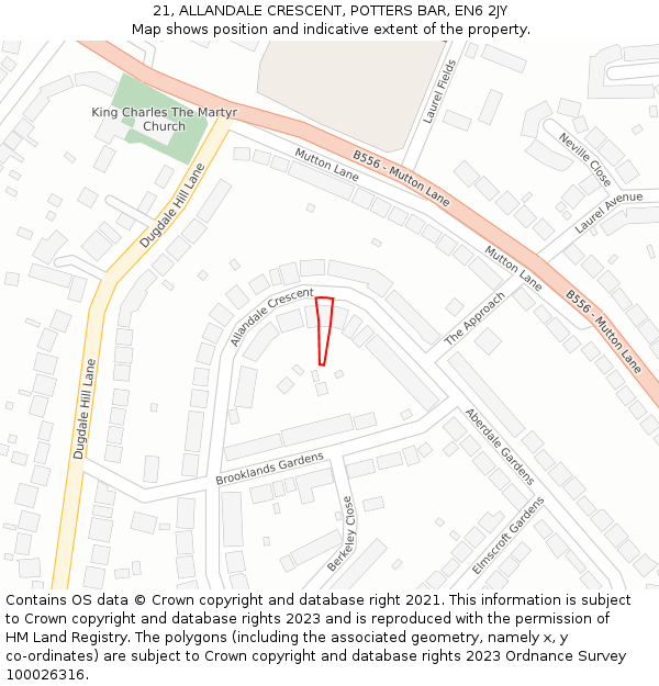 21, ALLANDALE CRESCENT, POTTERS BAR, EN6 2JY: Location map and indicative extent of plot