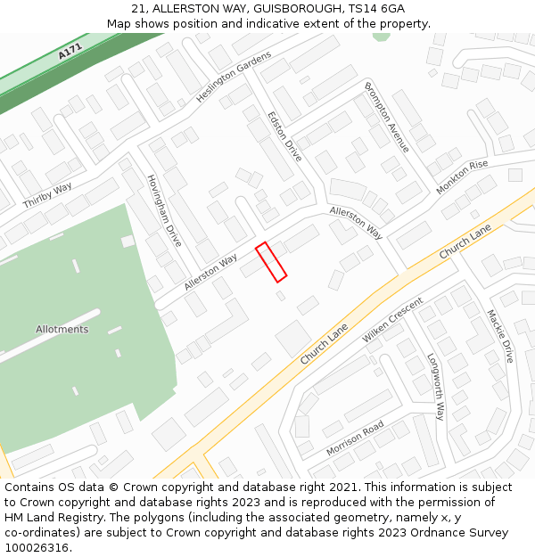 21, ALLERSTON WAY, GUISBOROUGH, TS14 6GA: Location map and indicative extent of plot