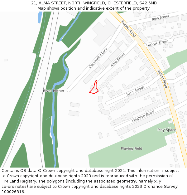 21, ALMA STREET, NORTH WINGFIELD, CHESTERFIELD, S42 5NB: Location map and indicative extent of plot