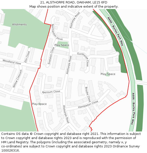 21, ALSTHORPE ROAD, OAKHAM, LE15 6FD: Location map and indicative extent of plot