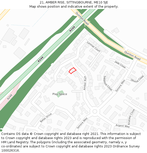 21, AMBER RISE, SITTINGBOURNE, ME10 5JE: Location map and indicative extent of plot