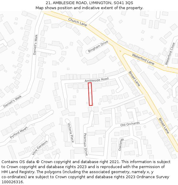 21, AMBLESIDE ROAD, LYMINGTON, SO41 3QS: Location map and indicative extent of plot