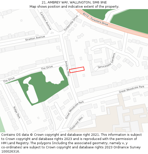 21, AMBREY WAY, WALLINGTON, SM6 9NE: Location map and indicative extent of plot