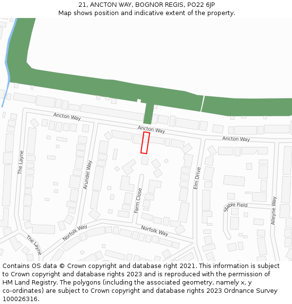 21, ANCTON WAY, BOGNOR REGIS, PO22 6JP: Location map and indicative extent of plot