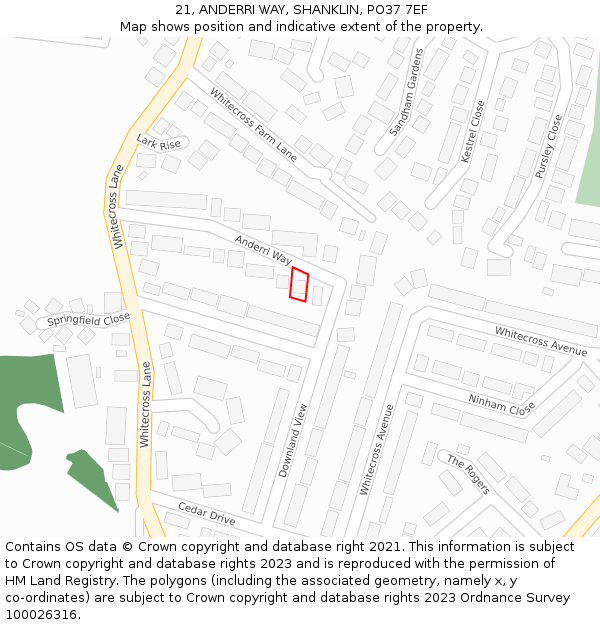 21, ANDERRI WAY, SHANKLIN, PO37 7EF: Location map and indicative extent of plot