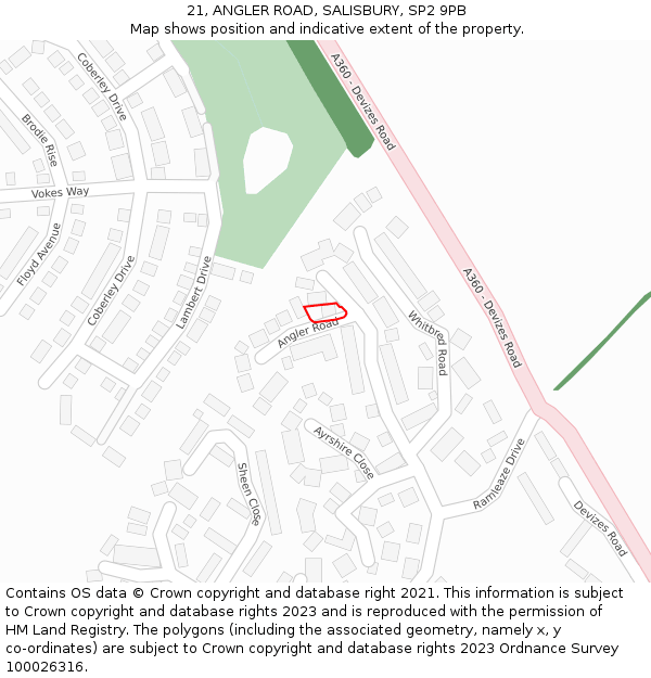 21, ANGLER ROAD, SALISBURY, SP2 9PB: Location map and indicative extent of plot