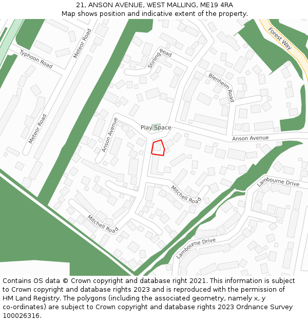 21, ANSON AVENUE, WEST MALLING, ME19 4RA: Location map and indicative extent of plot