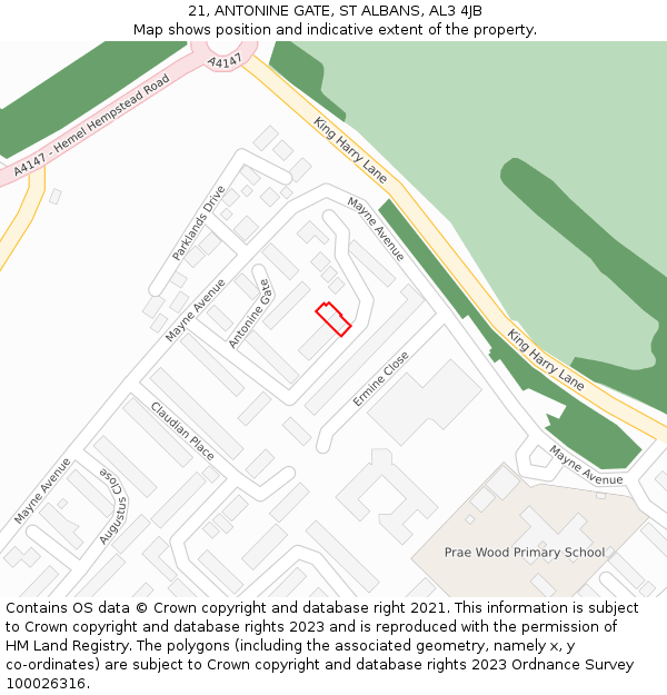 21, ANTONINE GATE, ST ALBANS, AL3 4JB: Location map and indicative extent of plot