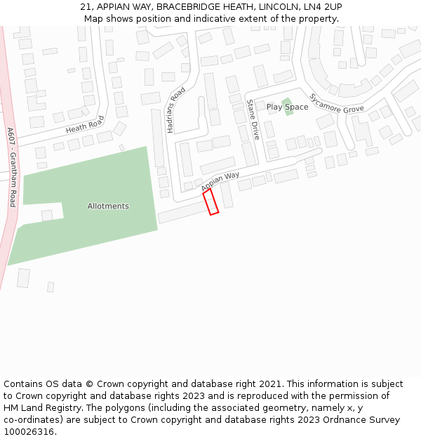 21, APPIAN WAY, BRACEBRIDGE HEATH, LINCOLN, LN4 2UP: Location map and indicative extent of plot