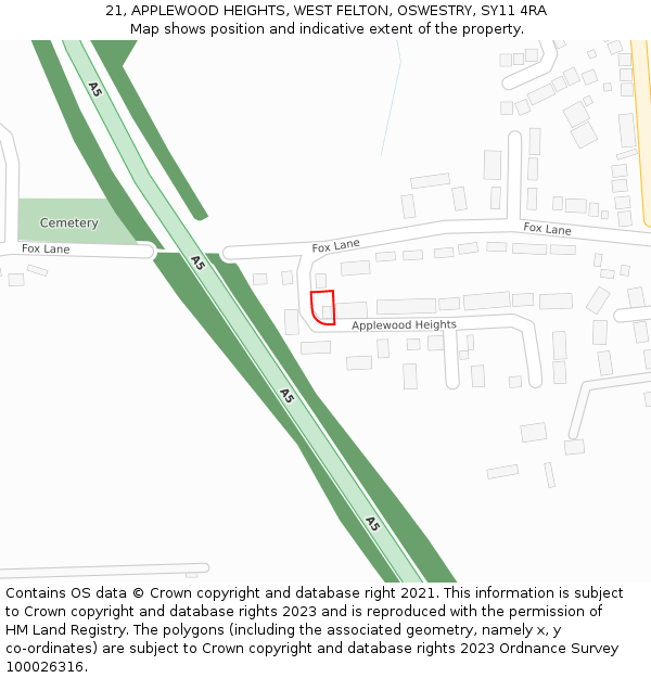 21, APPLEWOOD HEIGHTS, WEST FELTON, OSWESTRY, SY11 4RA: Location map and indicative extent of plot