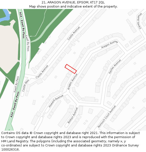 21, ARAGON AVENUE, EPSOM, KT17 2QL: Location map and indicative extent of plot