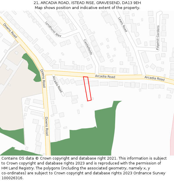 21, ARCADIA ROAD, ISTEAD RISE, GRAVESEND, DA13 9EH: Location map and indicative extent of plot