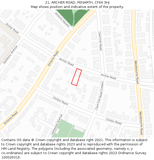 21, ARCHER ROAD, PENARTH, CF64 3HJ: Location map and indicative extent of plot