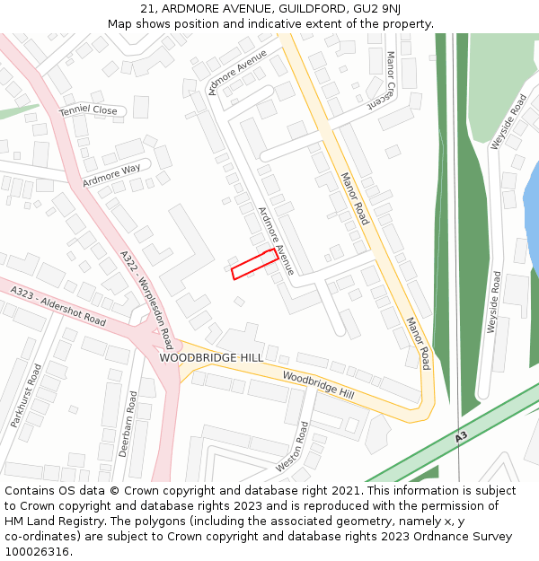 21, ARDMORE AVENUE, GUILDFORD, GU2 9NJ: Location map and indicative extent of plot