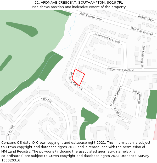 21, ARDNAVE CRESCENT, SOUTHAMPTON, SO16 7FL: Location map and indicative extent of plot