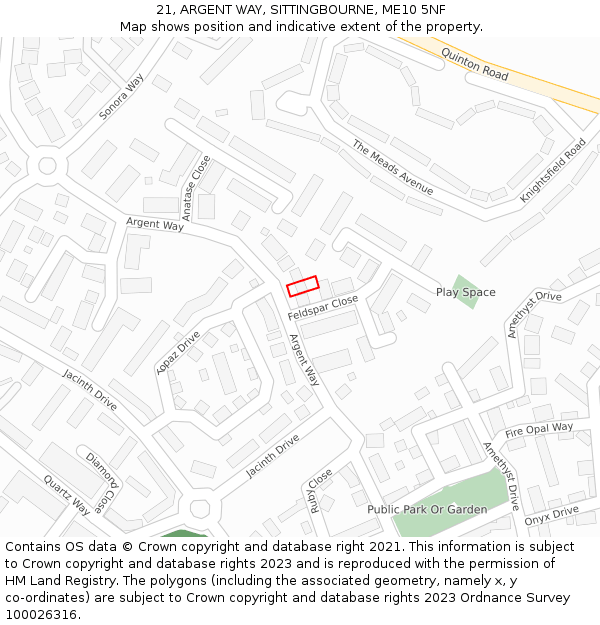 21, ARGENT WAY, SITTINGBOURNE, ME10 5NF: Location map and indicative extent of plot